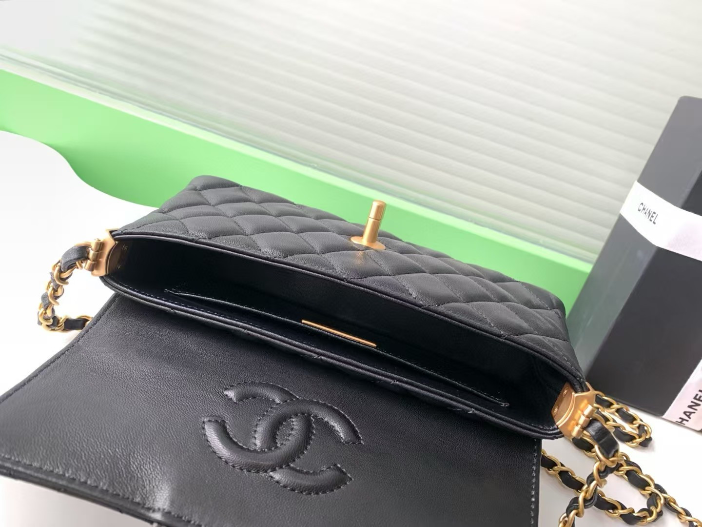 Ch*el mini flap top handle bag 12x22x6cm