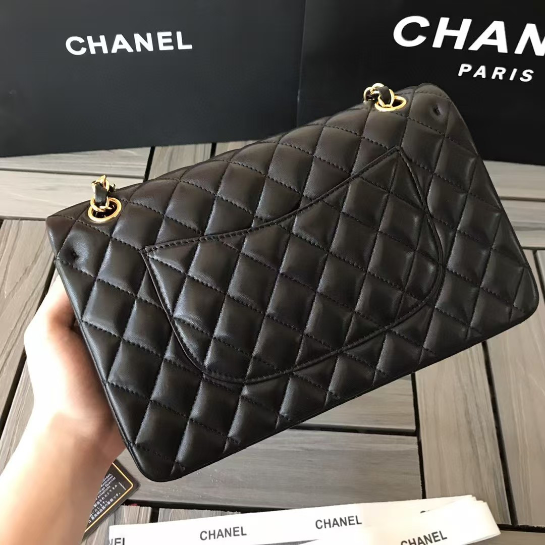 Ch*el small classic handbag gold metal black 14.5×23×6cm