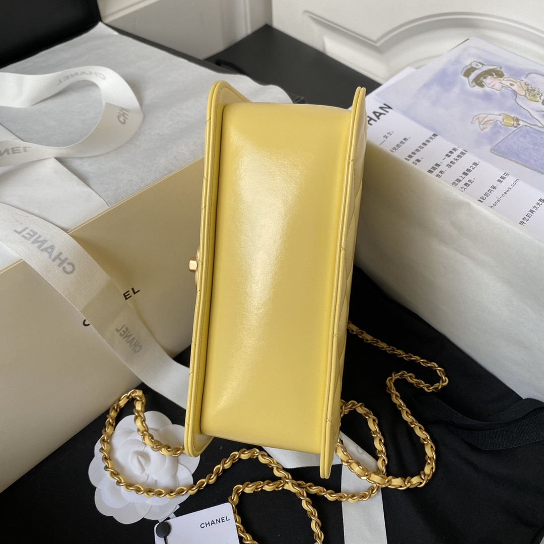 Ch*el mini flap bag yellow 12×19×8cm