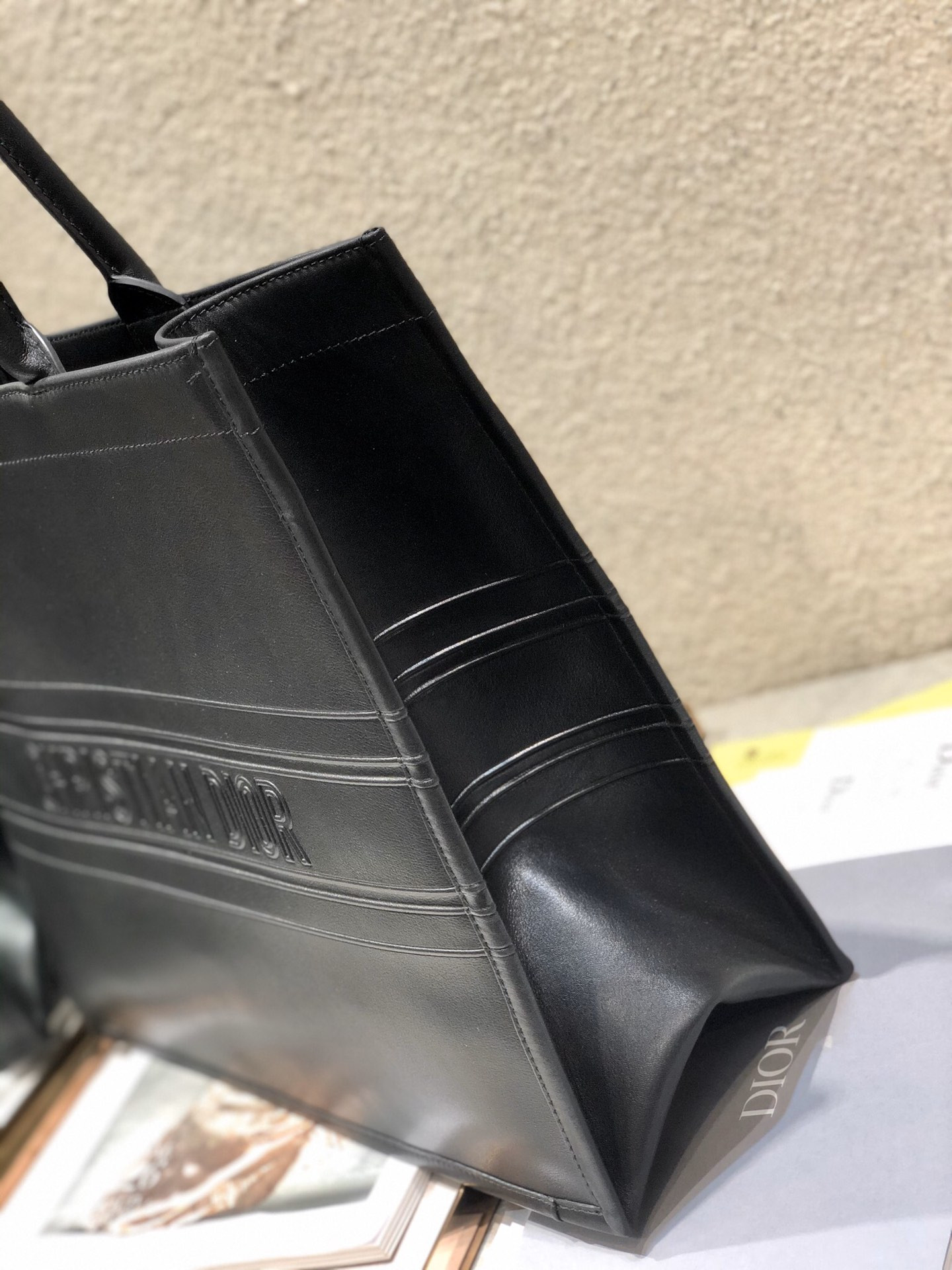 large D*or book tote black D*or oblique embossed calfskin 16.5 x 14 x 7.5 inches