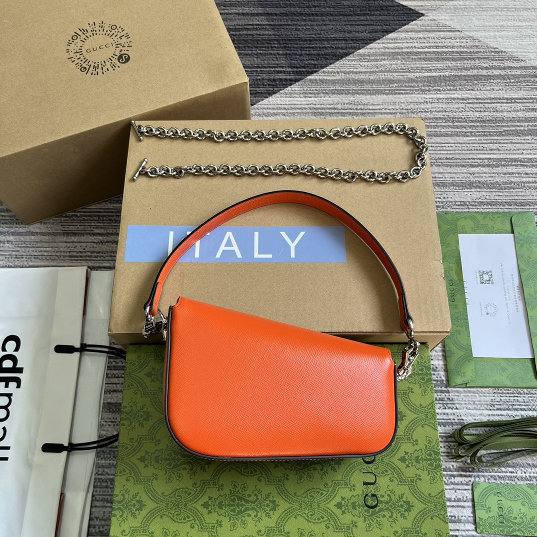 G*u*i horsebit 1955 mini shoulder bag orange 7.7"w x 5-3.1"h x 2.4-1.2"d