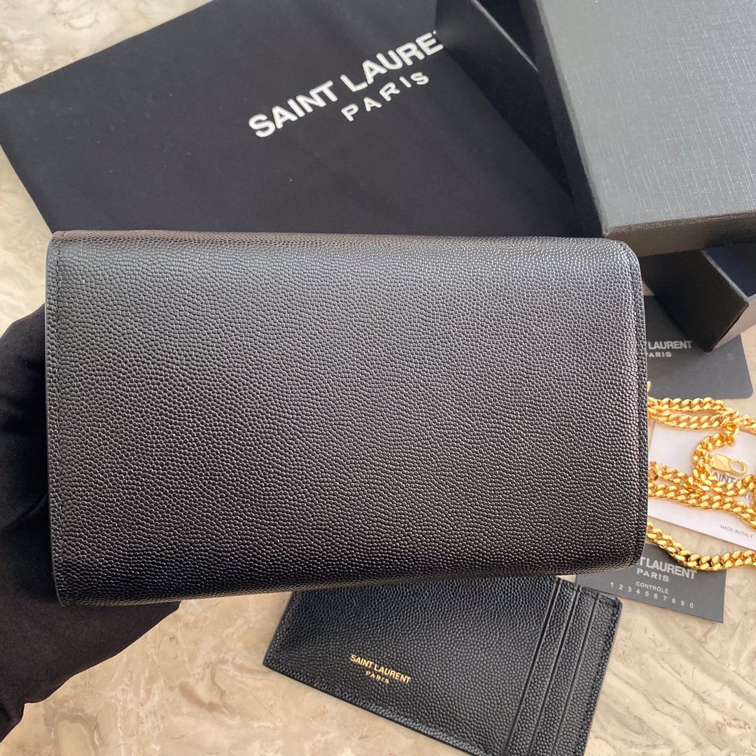 Y*L uptown chain wallet in grain de poudre embossed leather black 7.5 x 4.7 x 1.2 inches