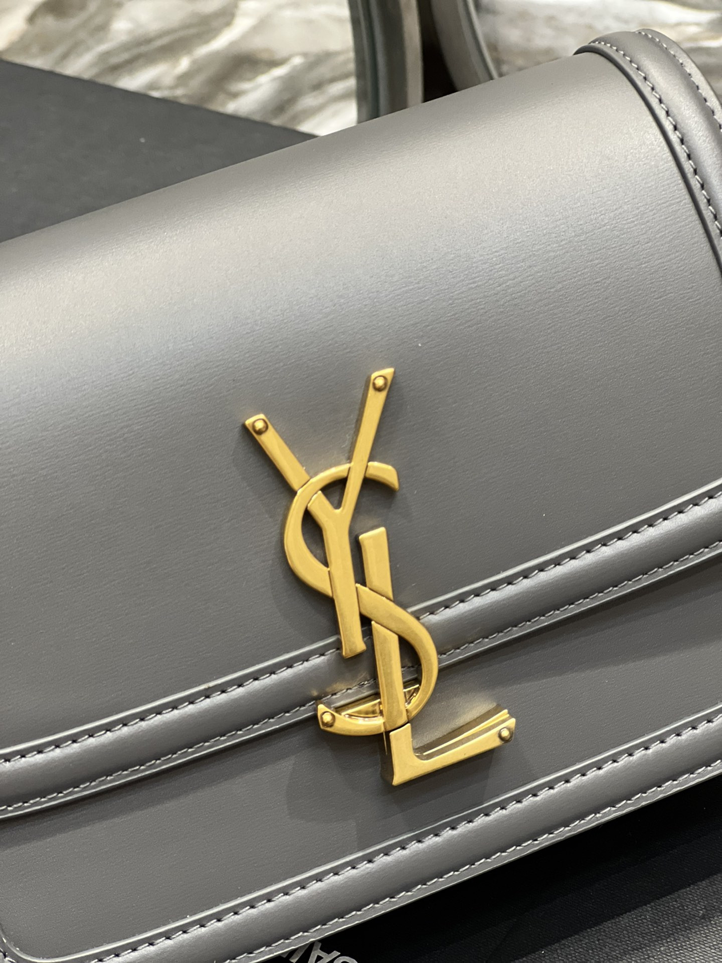 y*l solferino small satchel in box Sa**t Lau*nt storm 7.4 x 5.1 x 1.9 inches