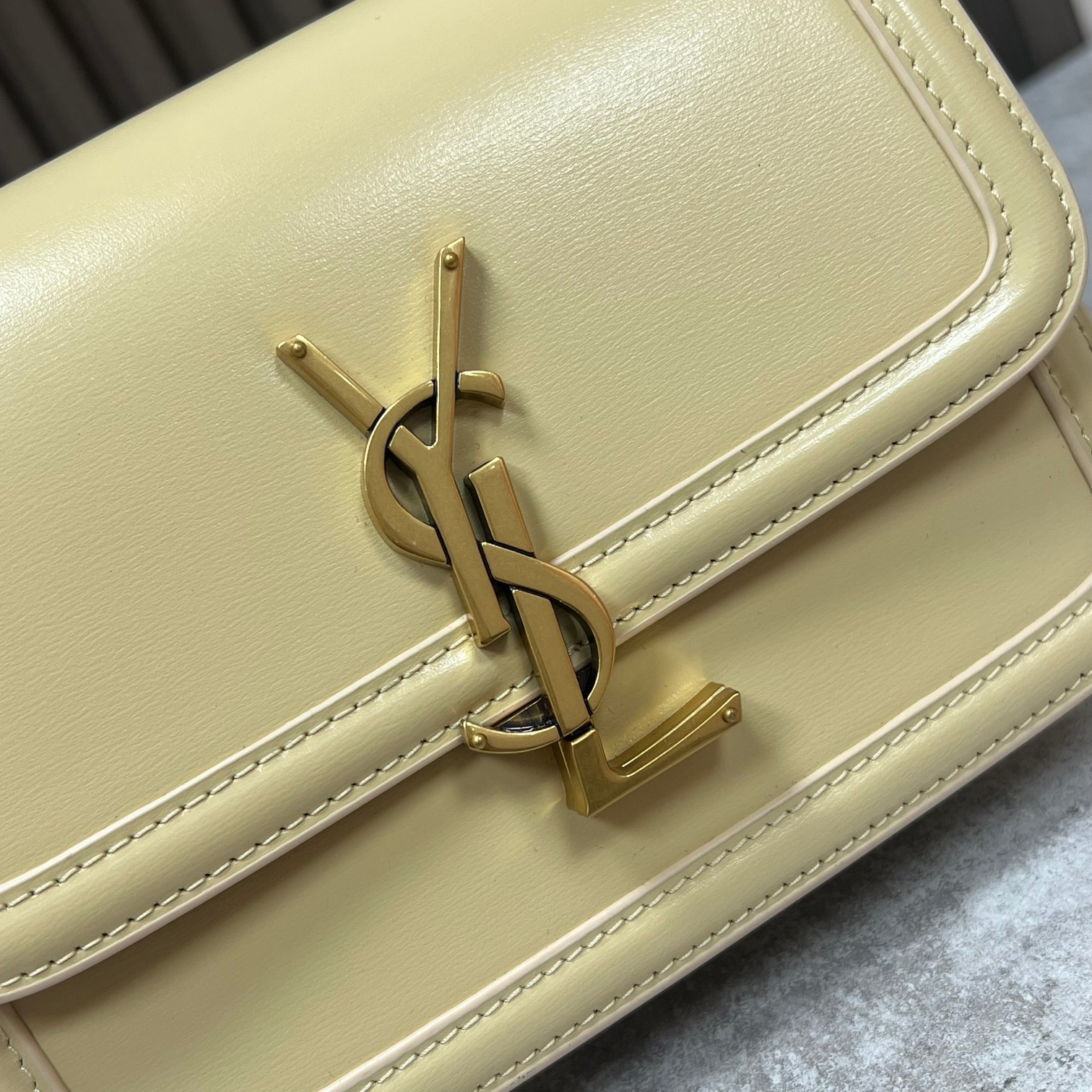 y*l solferino small satchel in box Sa**t Lau*nt yellow 7.4 x 5.1 x 1.9 inches