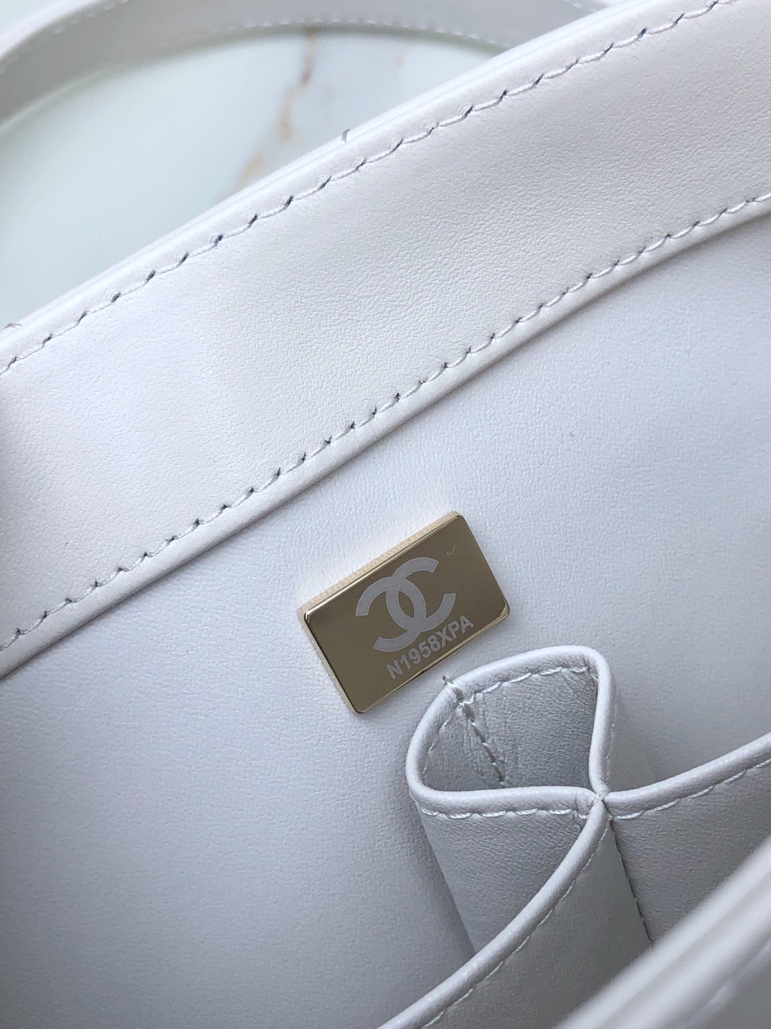 Ch*el flap bag with top handle 6.6 × 9.8 × 4.7 in