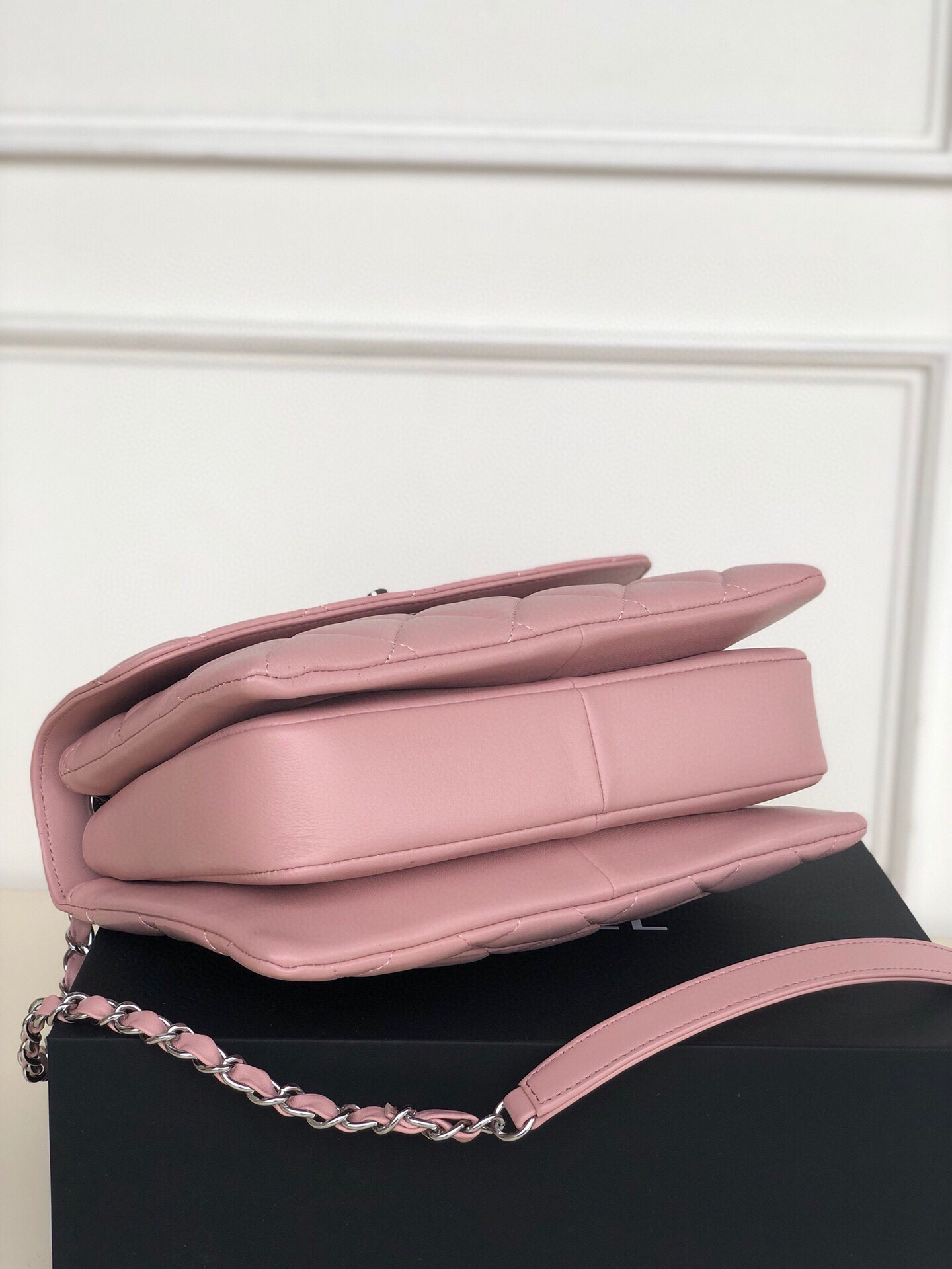 Ch*el flap bag with top handle 6.6 × 9.8 × 4.7 in