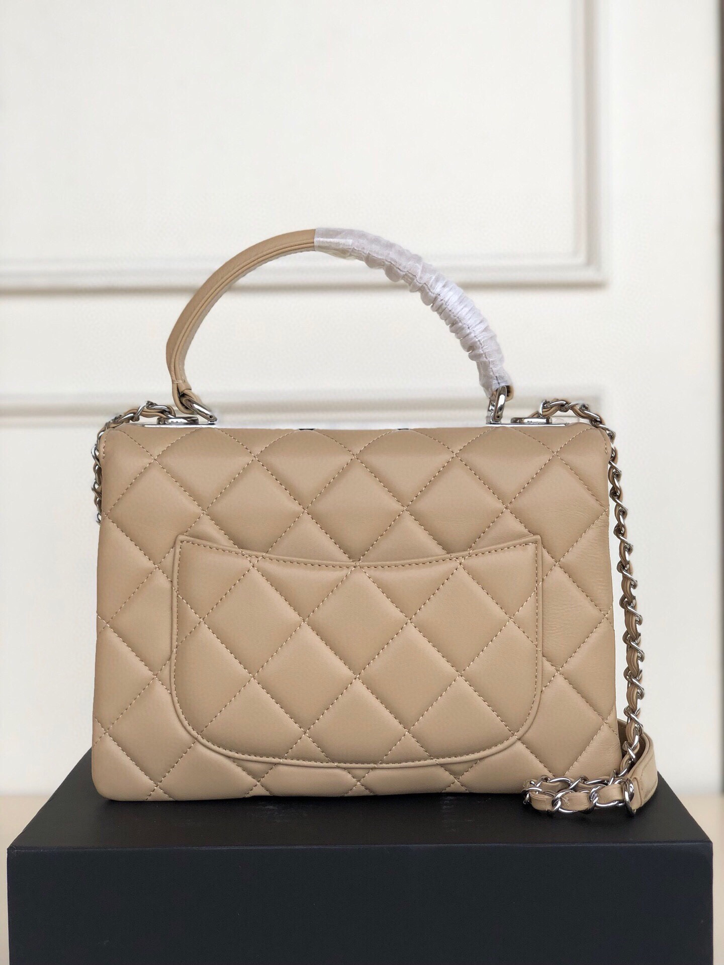 Ch*el flap bag with top handle 6.6 × 9.8 × 4.7 in