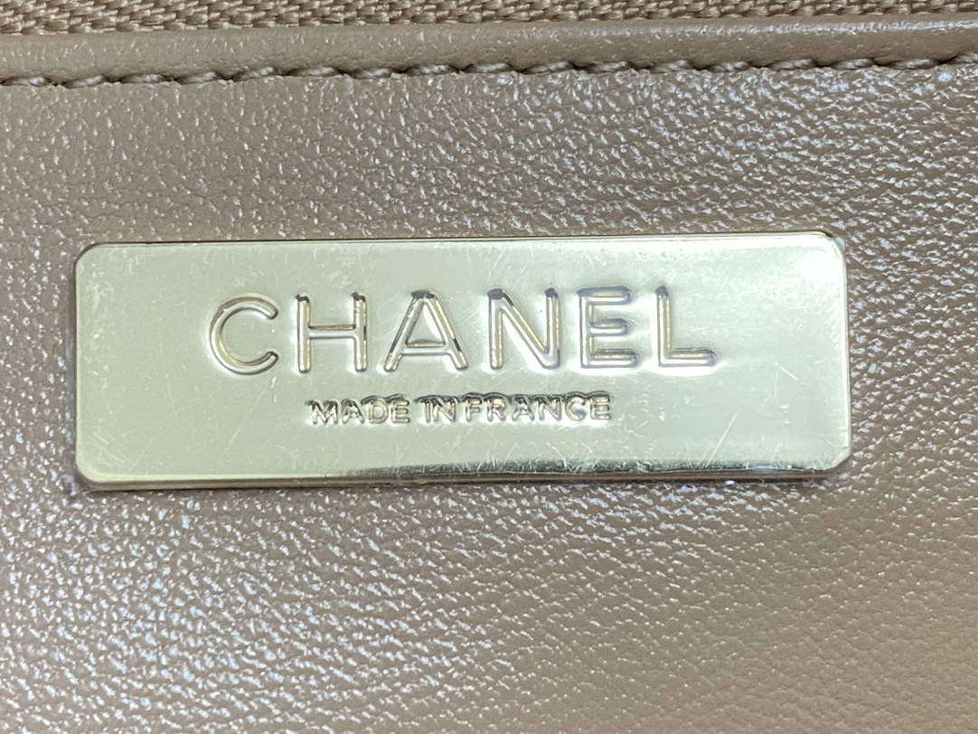 Ch*el shopping bag shiny lambskin & gold-tone metal 11.7 × 14 × 3.5 in