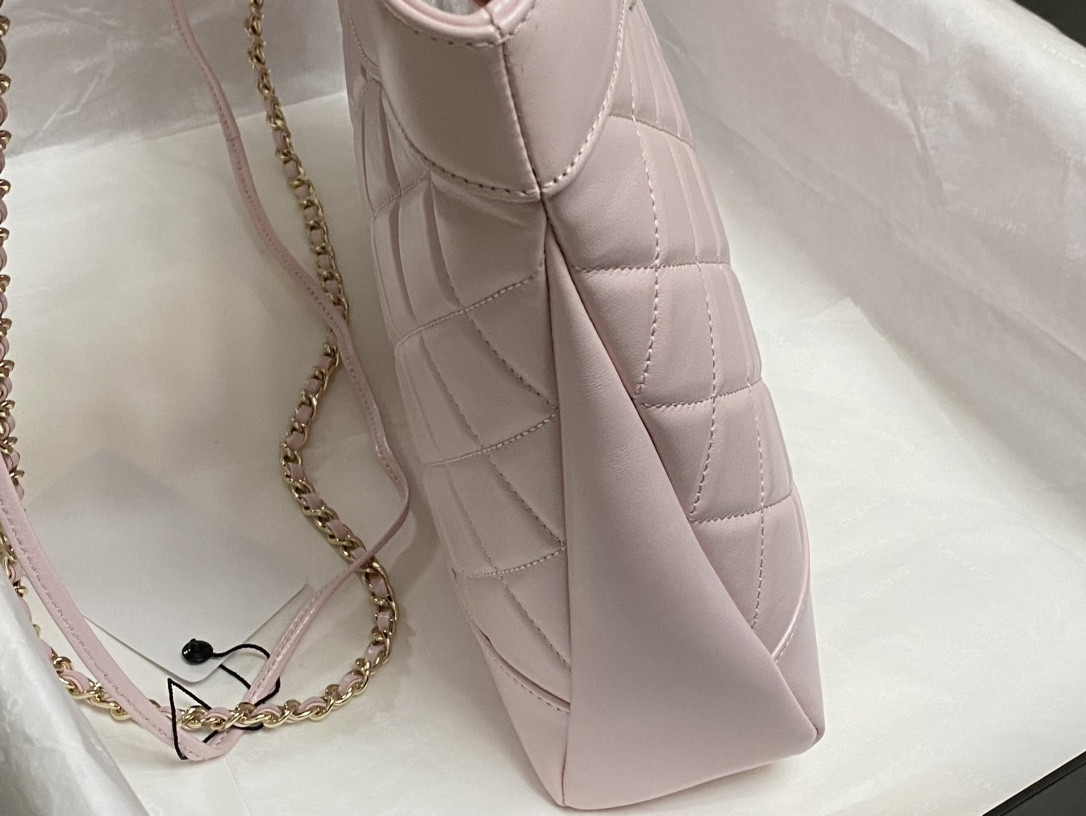 Ch*el shopping bag shiny lambskin & gold-tone metal 11.7 × 11.3 × 3.5 in